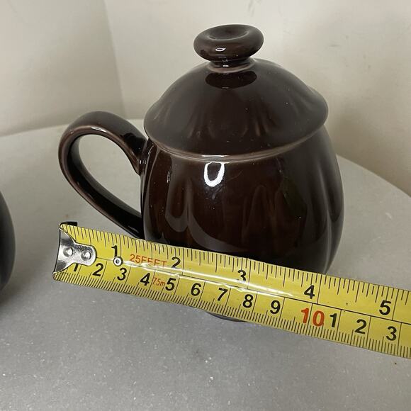 Set Of Teavana Brown Porcelain Lidded Tea Mug Cups w/Strainers NEW -2 Piece Set - Picture 11 of 13